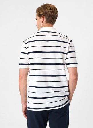 Back and Bond Beyaz Erkek Regular Fit Çizgili Polo T-Shirt BTS1007200000
