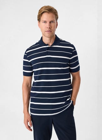 Back and Bond Lacivert Erkek Regular Fit Çizgili T-Shirt BTS1007200000