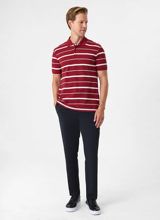 Back and Bond Bordo Erkek Regular Fit Çizgili T-Shirt BTS1007200000