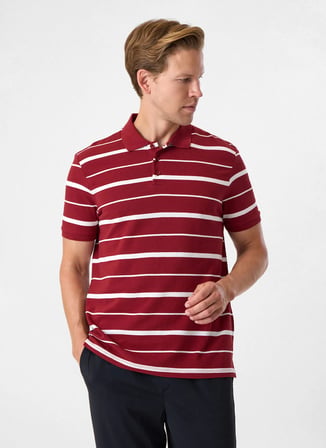 Back and Bond Bordo Erkek Regular Fit Çizgili T-Shirt BTS1007200000