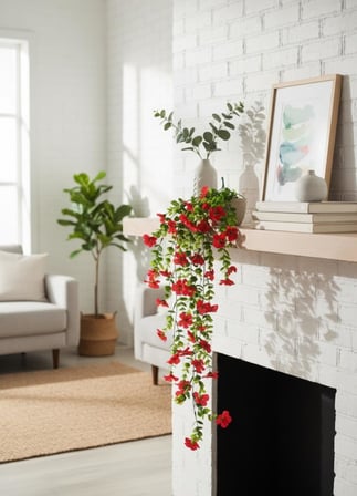Yapay Çiçek Kırmızı Sarkan Mineli Okaliptus Şimşir Yapay Sarmaşık 5dal 60cm