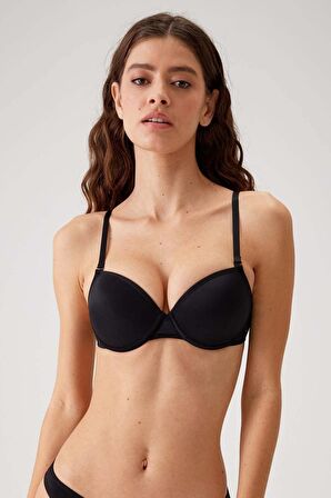 2'li Ekonomik Paket Siyah-beyaz 6015 Milan Push Up Dolgulu Micro T-shirt Sütyen Seti Slip Hediyeli