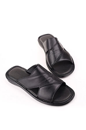 Castle Black 8523 Erkek Ortopedik Taban Hakiki Deri Terlik
