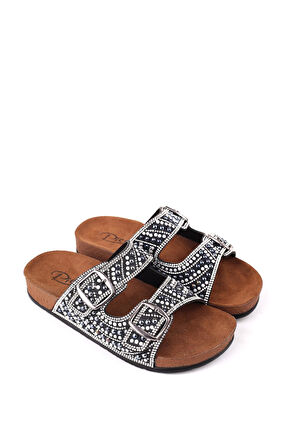 Pienn 20054 Kadın Anatomik Taban Tokalı - Taş Detaylı Günlük Terlik