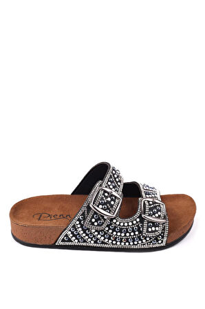 Pienn 20054 Kadın Anatomik Taban Tokalı - Taş Detaylı Günlük Terlik