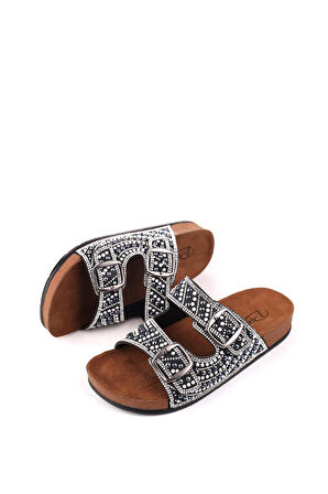 Pienn 20054 Kadın Anatomik Taban Tokalı - Taş Detaylı Günlük Terlik