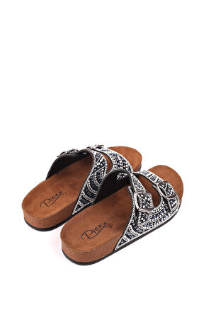 Pienn 20054 Kadın Anatomik Taban Tokalı - Taş Detaylı Günlük Terlik