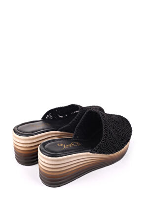 Papuç Sepeti Jade 4740 Kadın 8 Cm Dolgu Topuklu Hasır Örme Terlik