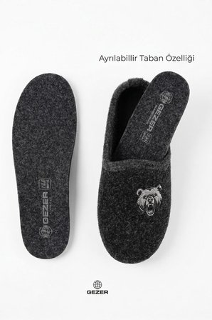Gezer 16611 Erkek Kışlık Çıkarılabilir Keçe Taban Ev Halı Terliği