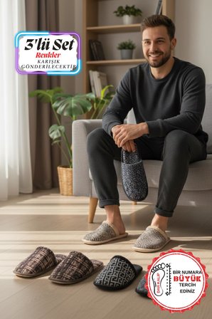 Papuç Sepeti Erkek Rahat Taban Çeyiz Ev Halı Misafir Terliği-(3'lü Set)