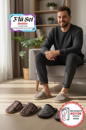 Papuç Sepeti Erkek Rahat Taban Çeyiz Ev Halı Misafir Terliği-(3'lü Set)