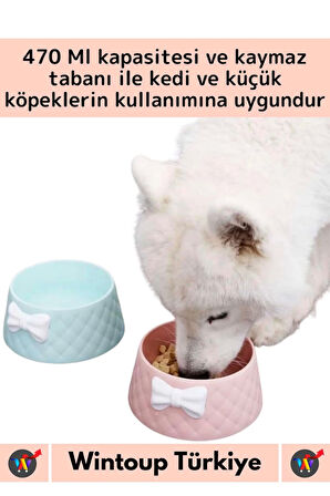 Özel Üretim Yüksek Kaliteli Kaymaz Pet Evcil Hayvan Fiyonk Tasarımlı Kedi Köpek Su Mama Kabı 470 Ml