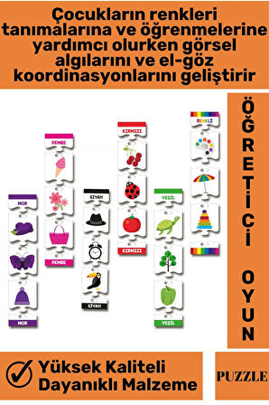 Preschool Eğitici Öğretici Görsel Algı Geliştirici Okul Öncesi Eğlenceli Puzzle-RENKLERİ ÖĞRENİYORUM