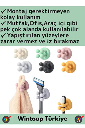 Premium Uzun Ömürlü Silikon Çok Amaçlı Yapışkanlı Duvara Yapıştırılabilir Pratik Tutucu Klips 5 Adet