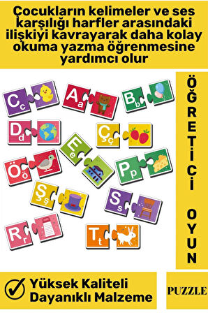 Preschool Eğitici Öğretici Zeka Dil Geliştirici Okul Öncesi Eğlenceli Puzzle-ALFABE ÖĞRENİYORUM