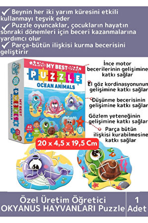 Premium Çocuk Zeka El Göz Koordinasyonu Geliştirici Öğretici Eğlenceli OKYANUS HAYVANLARI Puzzle