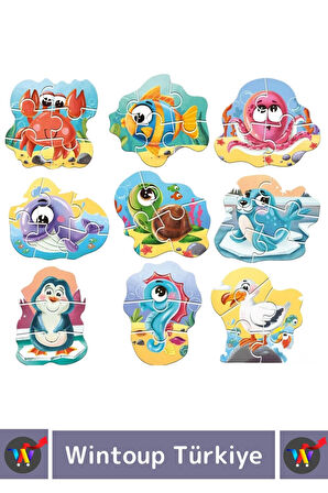 Premium Çocuk Zeka El Göz Koordinasyonu Geliştirici Öğretici Eğlenceli OKYANUS HAYVANLARI Puzzle