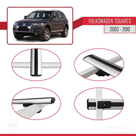 Volkswagen Touareg (7L) 2002-2010 Arası ile Uyumlu BASIC Model Ara Atkı Tavan Barı Gri 2 Adet