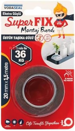 Superfix Montaj Bandı, 20 Milimetre x 1,5 Metre, Gri