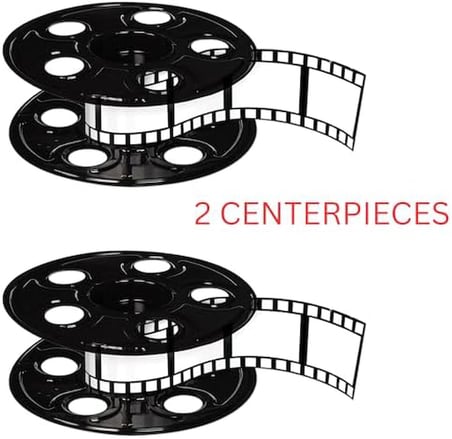 2 Parça Ödül Gece Film Makarası Film Şeridi ile Orta Parça Kırmızı Halı Hollywood Parti Dekorasyonları, 9" ve 15", Siyah/Beyaz