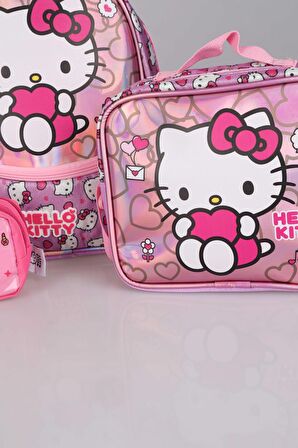 YENİ SEZON LİSANSLI HELLO KITTY'NIN PIRILTILI DÜNYASI ÖZEL KOLEKSİYON ANAOKUL,BESLENME VE KALEM ÇANTASI 3'LÜSÜ 