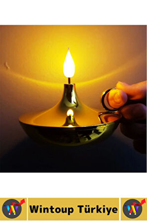 Premium Konsept Hediyelik Dekoratif Nostaljik LED Işık Alev Görünümlü Çok Şık Pilli GOLD Mum Lamba