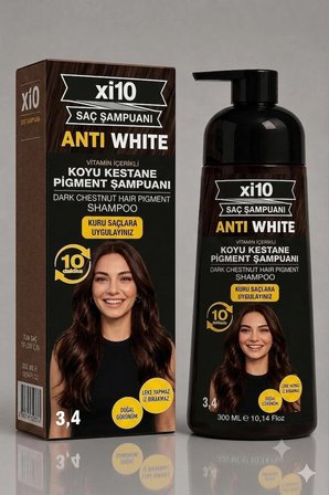 xi10 Beyaz Kapatıcı (Koyu Kestane 3.4) Saç Beyaz Kapatan Hızlı Şampuan (Beyaz Saçlar İçin) 300 ml.