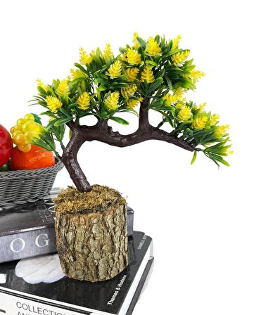 Bonsai Dekoratif Yapay Ağaç Sarı Kozalaklı Sedir Ağacı Bonzai 30CM