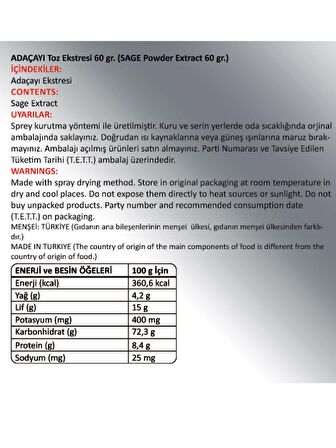 Adaçayı Toz Ekstresi Cam 60 gr