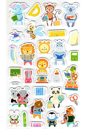 Sticker Eva Kabartmalı Stiker Çıkartma Defter Etiket (XK001) 14x24 cm - Okul Hayvan Sevimli