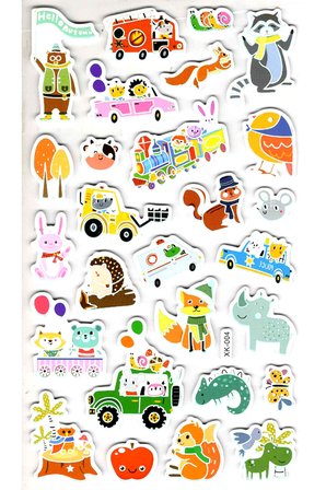 Sticker Eva Kabartmalı Stiker Çıkartma Defter Etiket (XK004) 14x24 cm - Eğlenceli Taşıtlar Hayvan