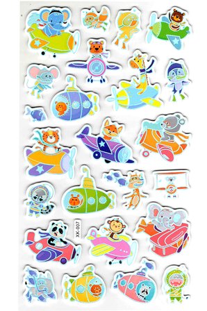 Sticker Eva Kabartmalı Stiker Çıkartma Defter Etiket (XK007) 14x24 cm - Uçak Denizaltı Hayvan