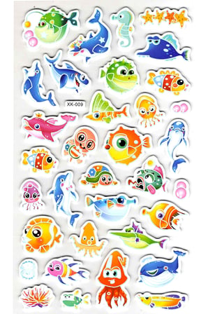 Sticker Eva Kabartmalı Stiker Çıkartma Defter Etiket (XK009) 14x24 cm - Deniz Hayvanları