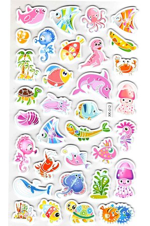 Sticker Eva Kabartmalı Stiker Çıkartma Defter Etiket (XK012) 14x24 cm - Tropik Renkli Balıklar