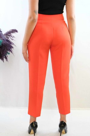 Moda Çizgi Yüksek Bel Pantolon Nar Çiçeği