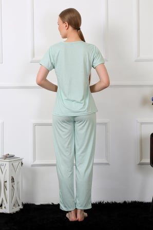 Moda Çizgi Kadın Kısa Kol Pijama Takım 4140 Su Yeşili