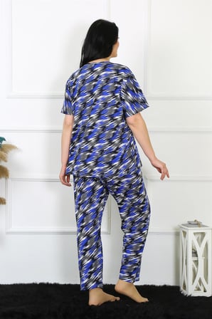Moda Çizgi Kadın 5XL-6XL-7XL-8XL Büyük Beden Kısa Kol Pijama Takım 75010 Saks