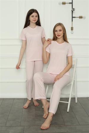 Moda Çizgi Anne Kız Aile Penye Pijama Takım Ayrı Ayrı Satılır. Fiyatları Farklıdır 50107 Pembe