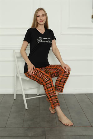 Moda Çizgi Aile Penye Pijama Takım (anne - kız ) 50118 Ayrı Ayrı Satılır . Fiyatları Farklıdır Siyah Kadın