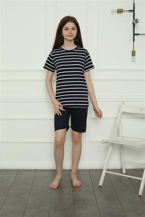 Moda Çizgi Aile Penye Şortlu Pijama Takım (anne - kız ) 50117 Ayrı Ayrı Satılır . Fiyatları Farklıdır Lacivert Kadın