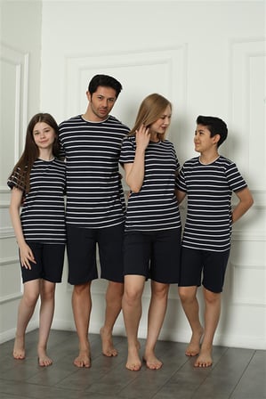 Moda Çizgi Aile Penye Şortlu Pijama Takım (anne - kız ) 50117 Ayrı Ayrı Satılır . Fiyatları Farklıdır Lacivert Kadın