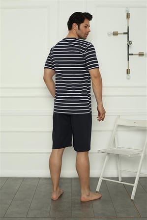 Moda Çizgi Aile Penye Şortlu Pijama Takım (baba - oğul ) 50117 Ayrı Ayrı Satılır . Fiyatları Farklıdır Lacivert Erkek