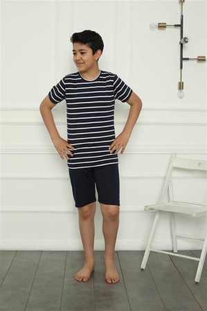 Moda Çizgi Aile Penye Şortlu Pijama Takım (baba - oğul ) 50117 Ayrı Ayrı Satılır . Fiyatları Farklıdır Lacivert Erkek