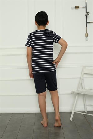 Moda Çizgi Aile Penye Şortlu Pijama Takım (baba - oğul ) 50117 Ayrı Ayrı Satılır . Fiyatları Farklıdır Lacivert Erkek