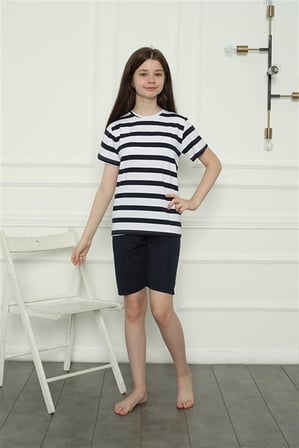 Moda Çizgi Aile Penye Şortlu Pijama Takım (anne - kız ) 50116 Ayrı Ayrı Satılır . Fiyatları Farklıdır Lacivert Kadın