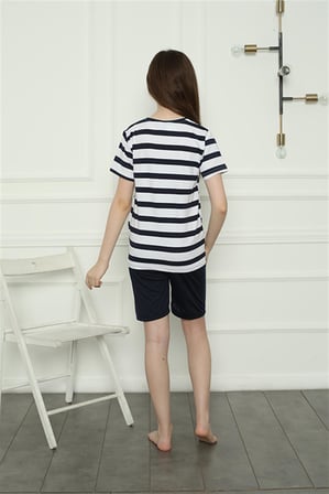 Moda Çizgi Aile Penye Şortlu Pijama Takım (anne - kız ) 50116 Ayrı Ayrı Satılır . Fiyatları Farklıdır Lacivert Kadın