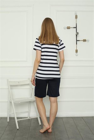 Moda Çizgi Aile Penye Şortlu Pijama Takım (anne - kız ) 50116 Ayrı Ayrı Satılır . Fiyatları Farklıdır Lacivert Kadın