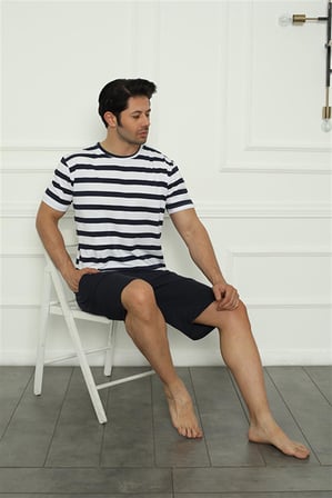 Moda Çizgi Aile Penye Şortlu Pijama Takım (baba - oğul ) 50116 Ayrı Ayrı Satılır . Fiyatları Farklıdır Lacivert Erkek