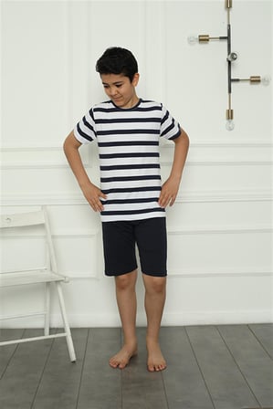 Moda Çizgi Aile Penye Şortlu Pijama Takım (baba - oğul ) 50116 Ayrı Ayrı Satılır . Fiyatları Farklıdır Lacivert Erkek