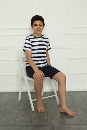 Moda Çizgi Aile Penye Şortlu Pijama Takım (baba - oğul ) 50116 Ayrı Ayrı Satılır . Fiyatları Farklıdır Lacivert Erkek